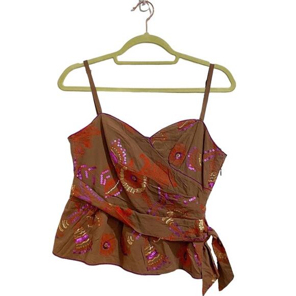 Chelsea & Violet Brown Sequin Tank Blouse Sz S - Picture 1 of 12
